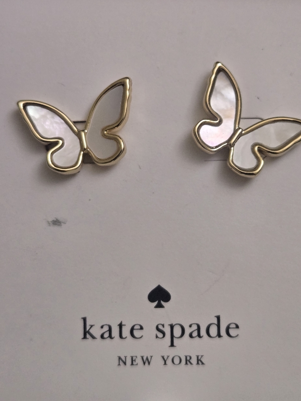 NWT Kate Spade Gold Tone & Mother Of Pearl Butterfly Stud Earrings - Picture 2 of 4